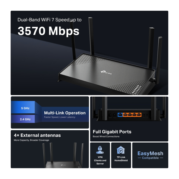 TP-Link Archer BE220 BE3600 Dual-Band Wi-Fi 7 - router